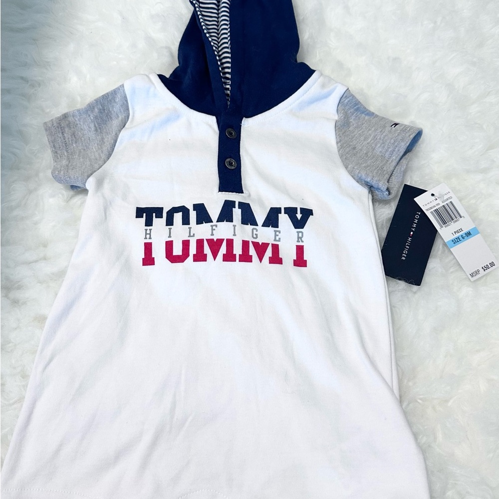 Summer Baby Boys | Tommy Hilfiger Short Sleeve Hooded Henley Romper | 6-9m